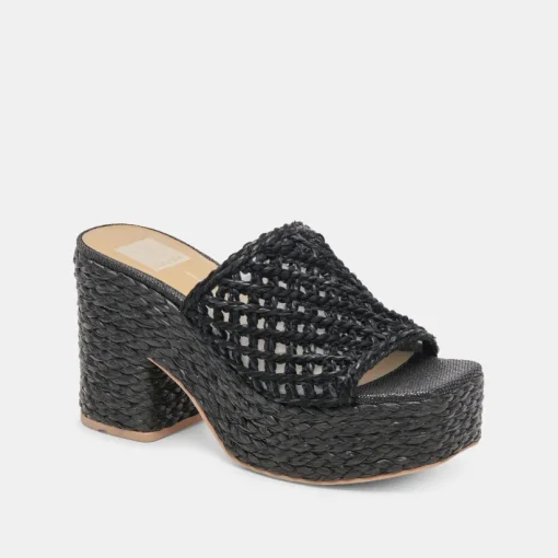 LISHA HEELS ONYX RAFFIA