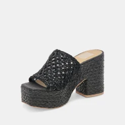 LISHA HEELS ONYX RAFFIA