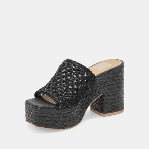LISHA HEELS ONYX RAFFIA