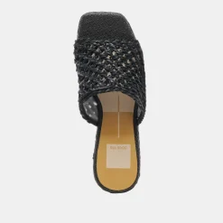 LISHA HEELS ONYX RAFFIA