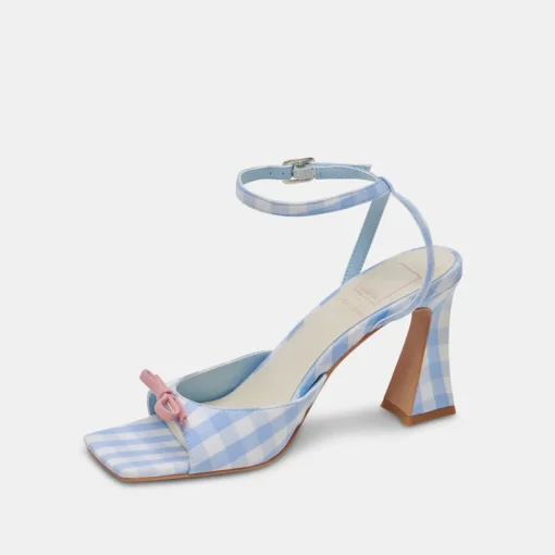 LOISE HEELS WHITE BLUE GINGHAM