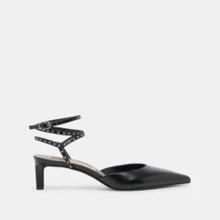 LOKLYN STUD HEELS MIDNIGHT CRINKLE PATENT