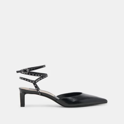 LOKLYN STUD HEELS MIDNIGHT CRINKLE PATENT
