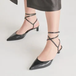 LOKLYN STUD HEELS MIDNIGHT CRINKLE PATENT