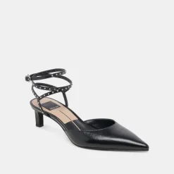 LOKLYN STUD HEELS MIDNIGHT CRINKLE PATENT