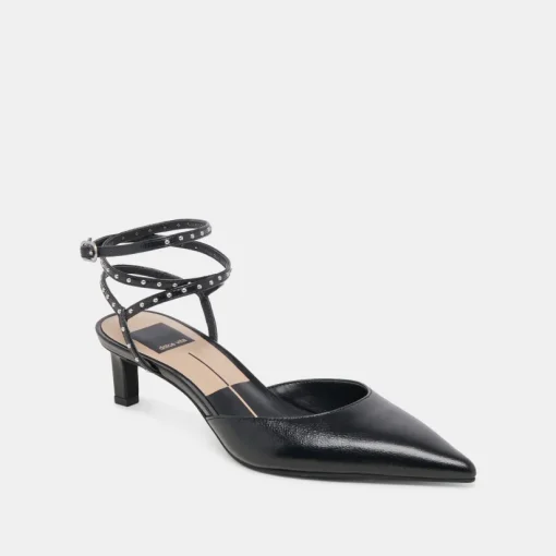 LOKLYN STUD HEELS MIDNIGHT CRINKLE PATENT