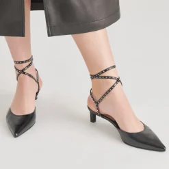 LOKLYN STUD HEELS MIDNIGHT CRINKLE PATENT