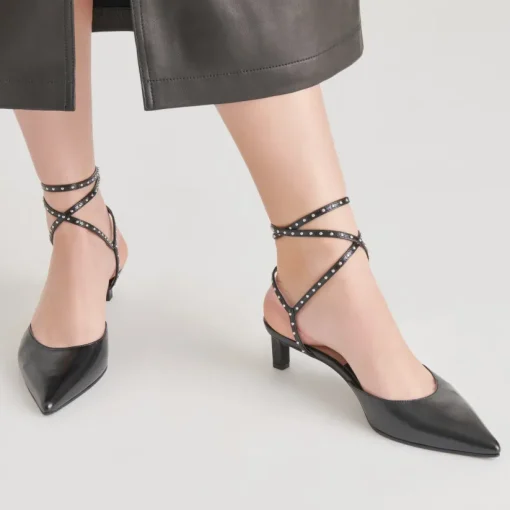 LOKLYN STUD HEELS MIDNIGHT CRINKLE PATENT