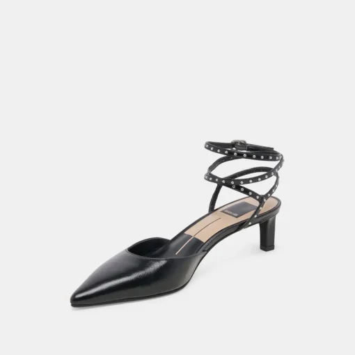 LOKLYN STUD HEELS MIDNIGHT CRINKLE PATENT