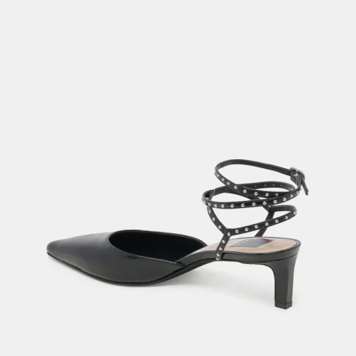 LOKLYN STUD HEELS MIDNIGHT CRINKLE PATENT