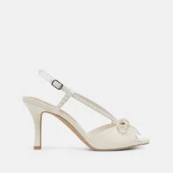 LONNY PEARL HEELS WHITE SATIN