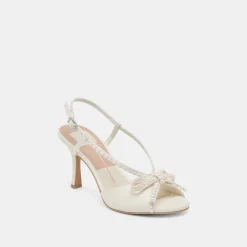 LONNY PEARL HEELS WHITE SATIN