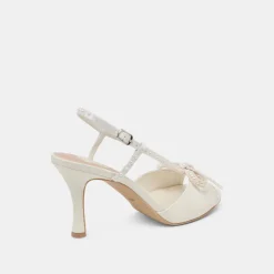LONNY PEARL HEELS WHITE SATIN