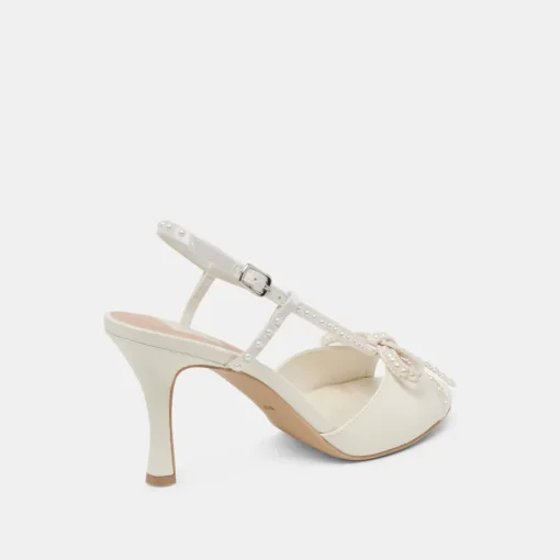 LONNY PEARL HEELS WHITE SATIN