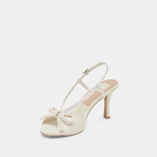 LONNY PEARL HEELS WHITE SATIN