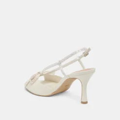 LONNY PEARL HEELS WHITE SATIN