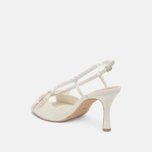LONNY PEARL HEELS WHITE SATIN