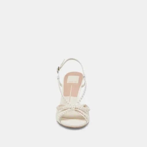 LONNY PEARL HEELS WHITE SATIN