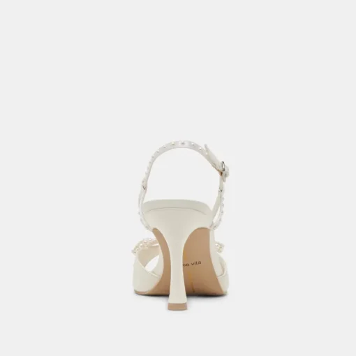 LONNY PEARL HEELS WHITE SATIN