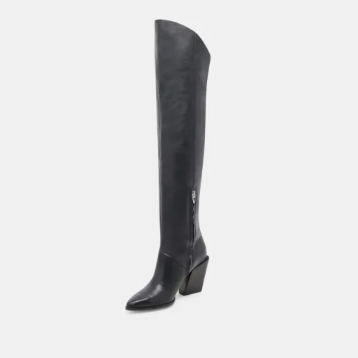 LUPIN WIDE CALF BOOTS BLACK LEATHER