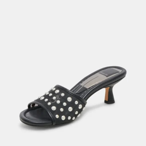 MEEZA PEARL HEELS ONYX MESH