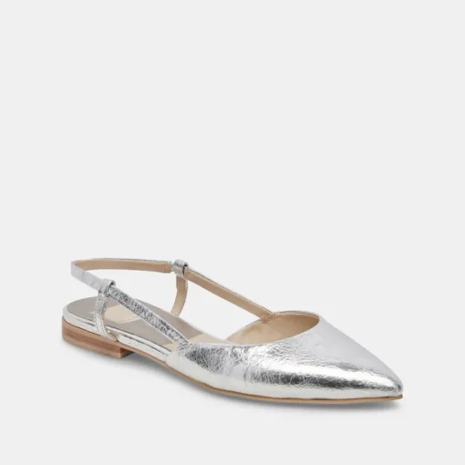 NARAH FLATS SILVER METALLIC LEATHER