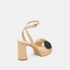 OLIVEA HEELS BLACK NATURAL RAFFIA