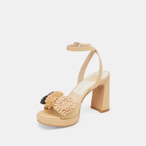 OLIVEA HEELS BLACK NATURAL RAFFIA