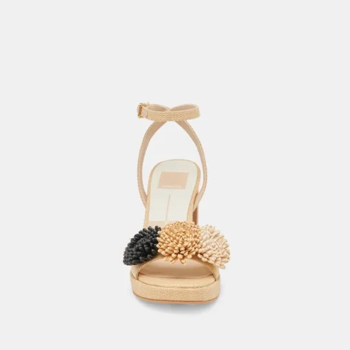 OLIVEA HEELS BLACK NATURAL RAFFIA