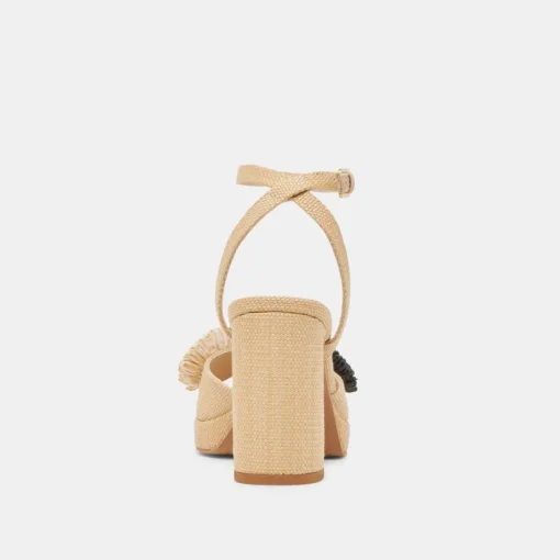OLIVEA HEELS BLACK NATURAL RAFFIA