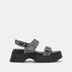 PALDA SANDALS BLACK WHITE RAFFIA