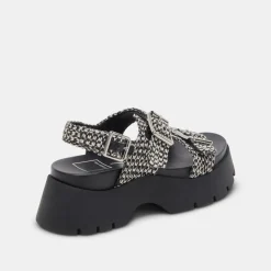 PALDA SANDALS BLACK WHITE RAFFIA