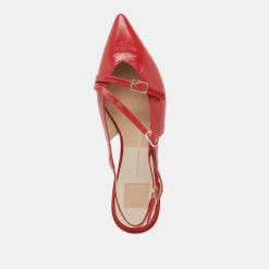 PAMLA FLATS RED CRINKLE PATENT