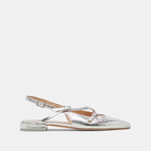 PAMLA FLATS SILVER CRINKLE PATENT