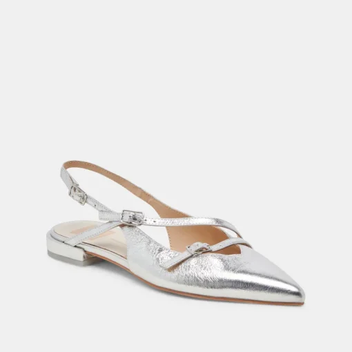 PAMLA FLATS SILVER CRINKLE PATENT