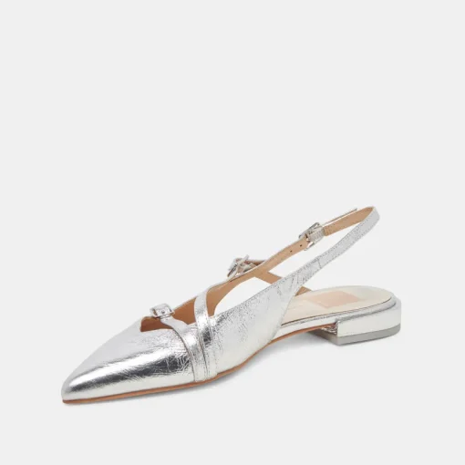 PAMLA FLATS SILVER CRINKLE PATENT
