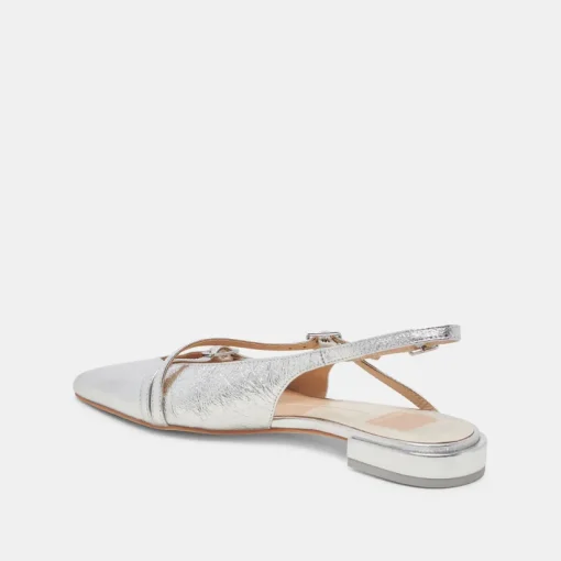 PAMLA FLATS SILVER CRINKLE PATENT