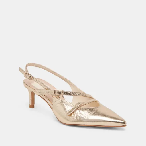 PAMLA MID HEELS LIGHT GOLD DISTRESSED LEATHER