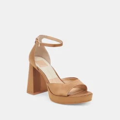 PANDRO HEELS MID BROWN SATIN