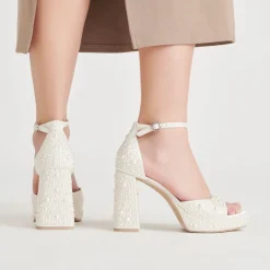 PANDRO PEARL HEELS TRUE WHITE SATIN