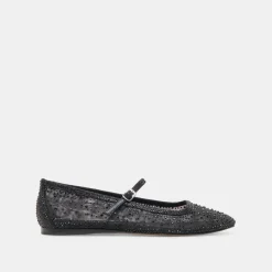 REYES CRYSTAL BALLET FLATS BLACK MESH
