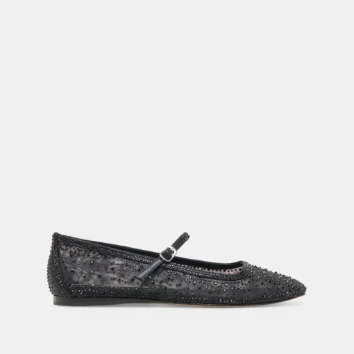 REYES CRYSTAL BALLET FLATS BLACK MESH