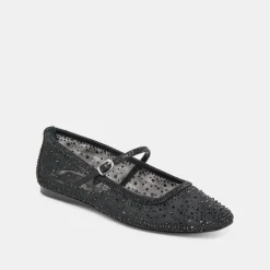 REYES CRYSTAL BALLET FLATS BLACK MESH