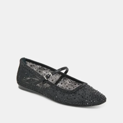 REYES CRYSTAL BALLET FLATS BLACK MESH