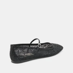 REYES CRYSTAL BALLET FLATS BLACK MESH