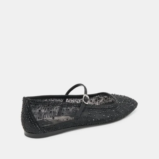 REYES CRYSTAL BALLET FLATS BLACK MESH