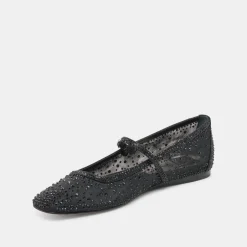 REYES CRYSTAL BALLET FLATS BLACK MESH