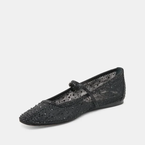 REYES CRYSTAL BALLET FLATS BLACK MESH