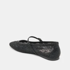 REYES CRYSTAL BALLET FLATS BLACK MESH