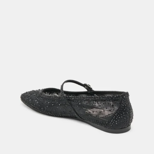 REYES CRYSTAL BALLET FLATS BLACK MESH